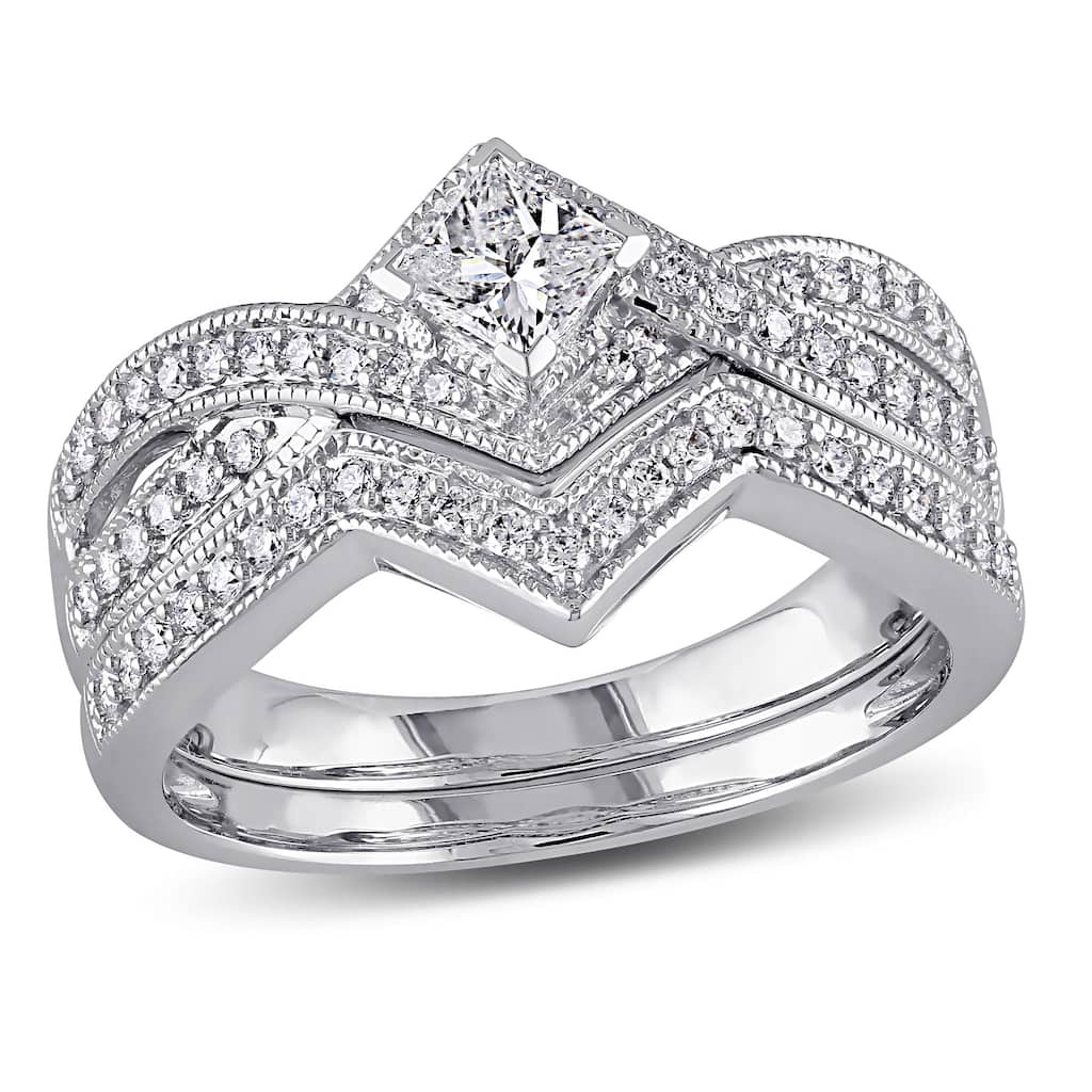 Miadora 5/8ct TDW Princess Cut Diamond Bridal Set in 14k White Gold
