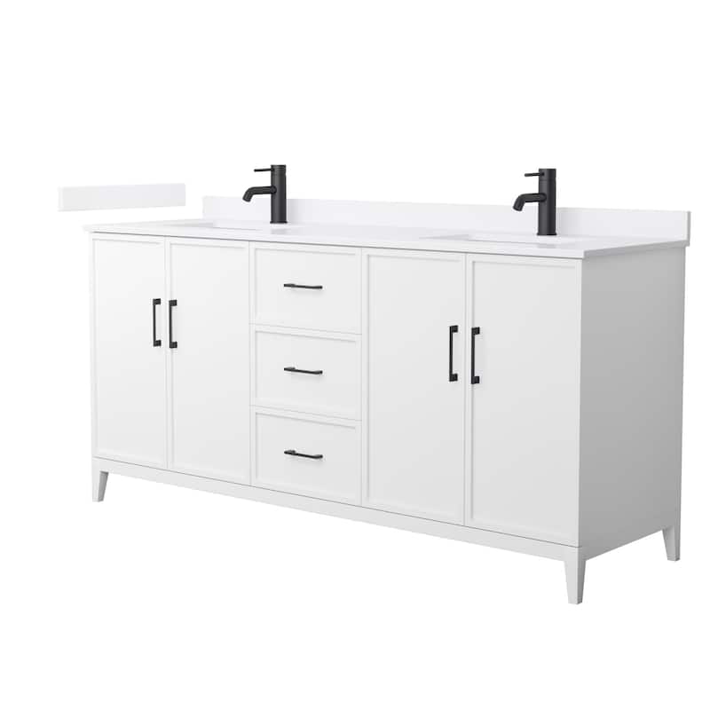 Elan 72-inch Double Vanity, Single Hole Quartz Top - White, Black Trim, White Quartz Top
