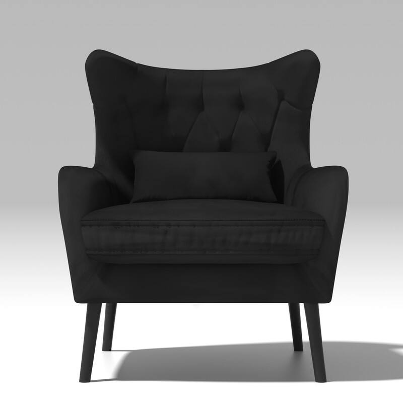 Velvet Accent Chair Upholstered Comfy Thick Cushion For Living Room - Black