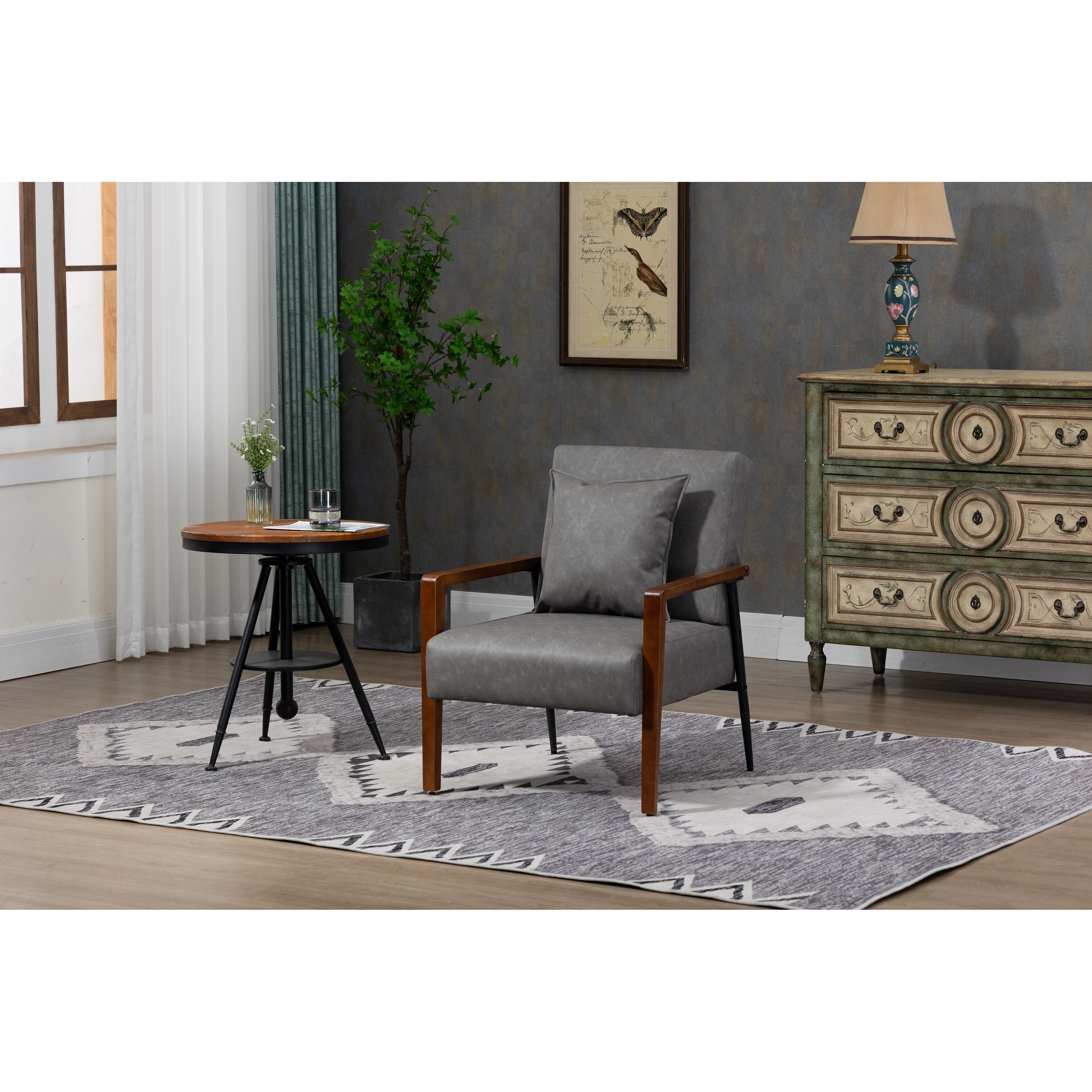 thumbnail image 2 of Mid Century Modern Accent Chair – Comfy Reading Armchair With Solid Wood Legs & Soft Fabric 2 of 10