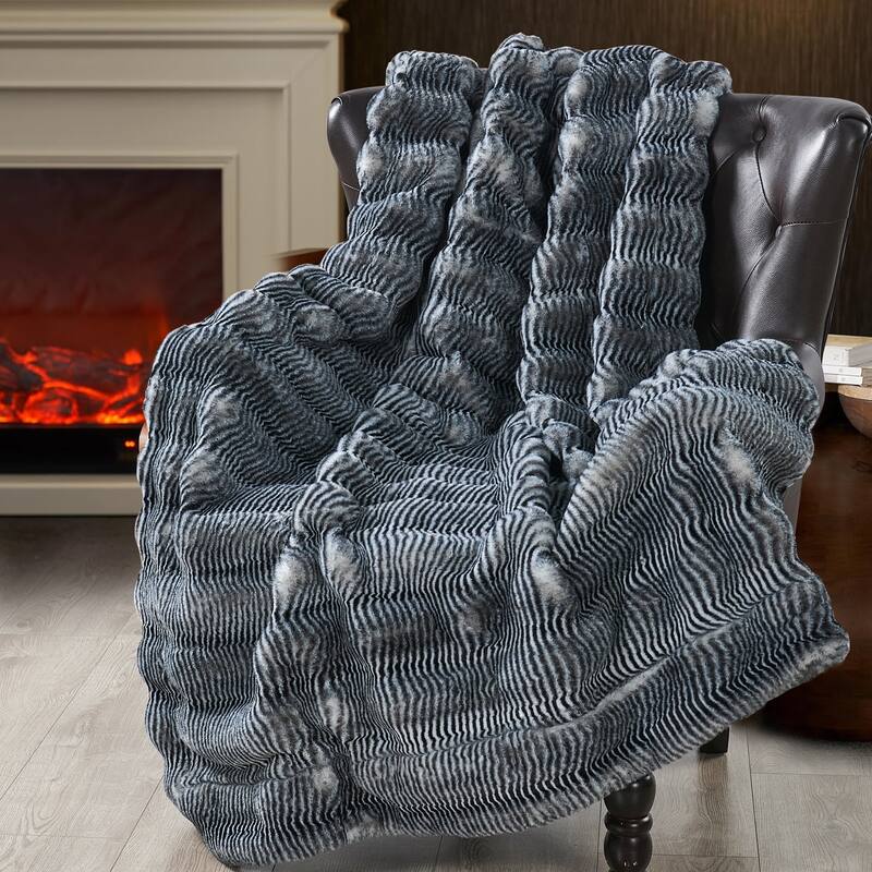 Thick StripeRabbit FauxFur Throw Fuzzy Soft Plush Blanket for Sofa