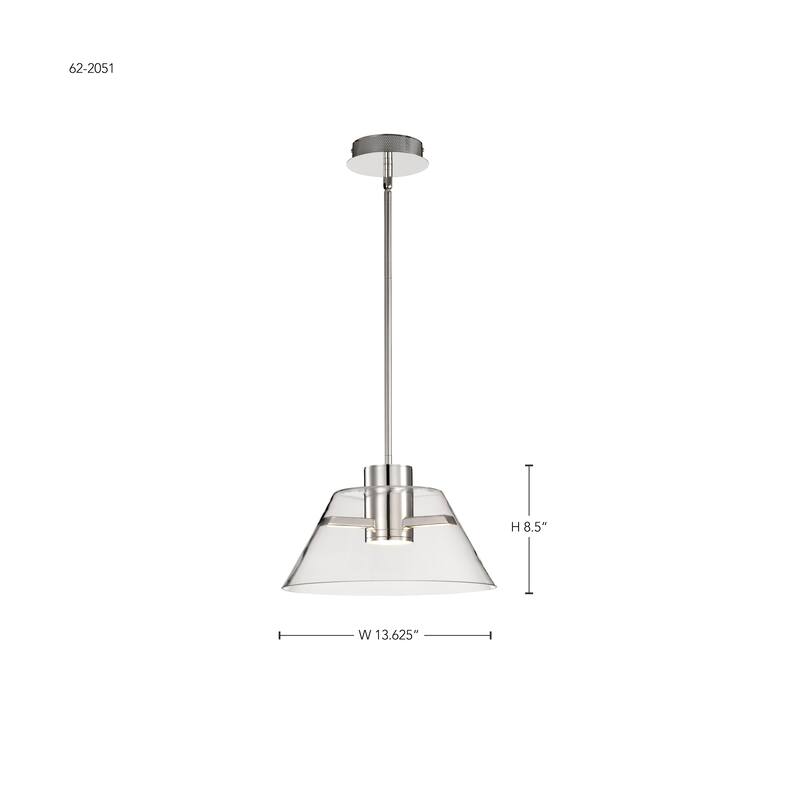 Edmond 14 Inch LED Pendant Polished Nickel with Clear Glass - Polished Nickel