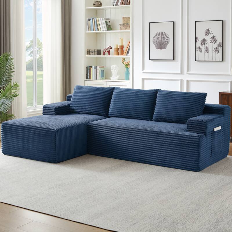 Rossetta L-Shaped Left-Facing Modular Classic Corduroy Fabric Striped Sectional Sofa with Deep Seat