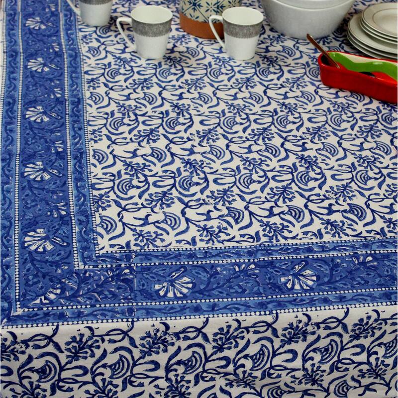 Cotton Block Print Floral Vineyard Tablecloth Rectangle
