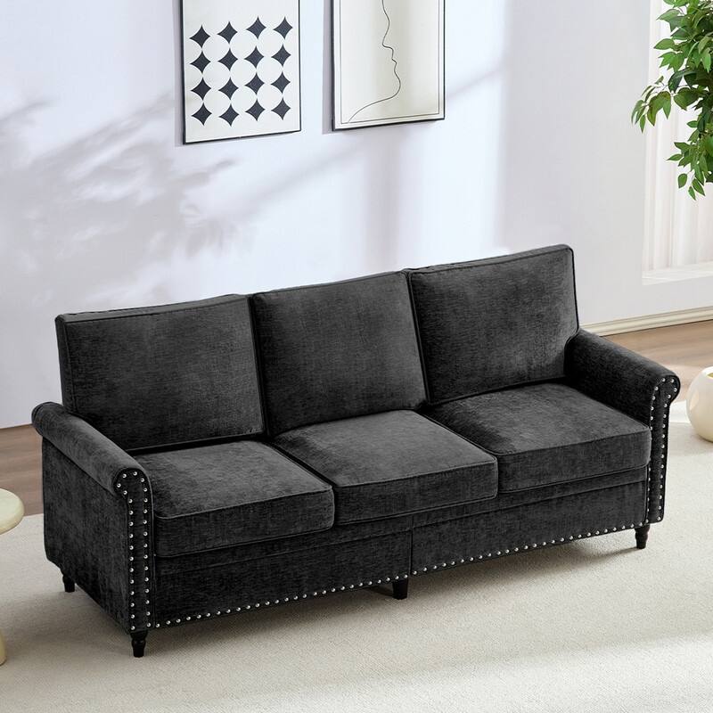 Mixoy Chenille Living Room Sofa,Modern 3-Seater Sofa Couch,Unique Riveted Look