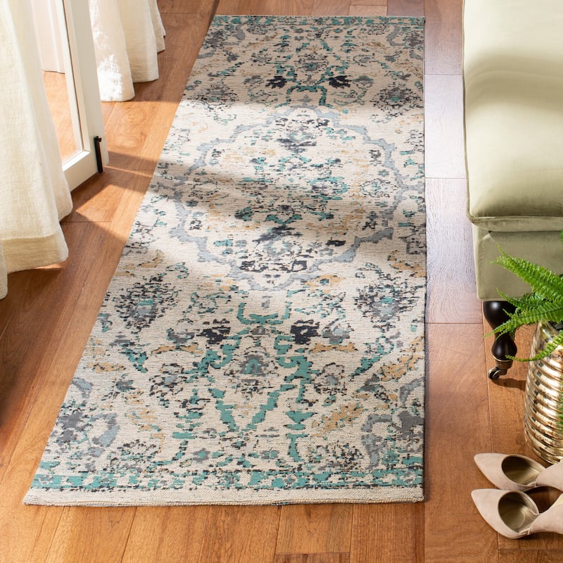 SAFAVIEH Classic Vintage Boho Fraga Oriental Cotton Rug - 2'3" x 8' Runner - Grey/Turquoise