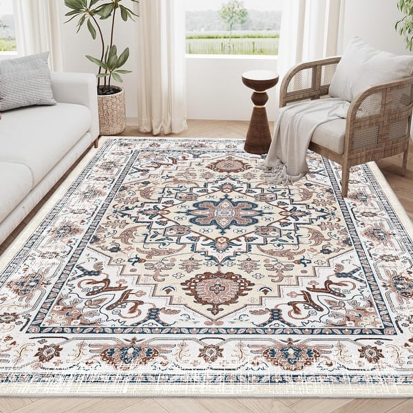 6x9 Area Rugs For Living Room - Washable Rug Modern Abstract Soft Large Neutral Non-Slip Carpet Indoor Floor Thin Carpets For Bedroom Dining Room