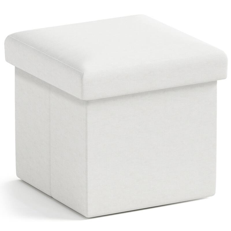 Small Foldable Square Storage Ottoman Cube - White