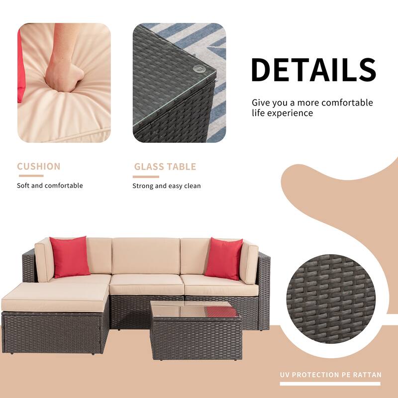 Futzca 5-Piece PE Wicker Outdoor Patio Furniture Set