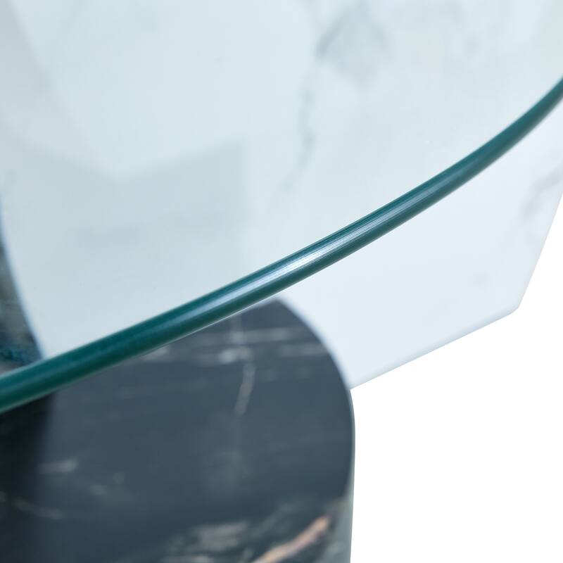 Glass Coffee Tables for Living Room, 3 Tier Round Coffee Tables with Wood Base Modern Center Table for Home Office