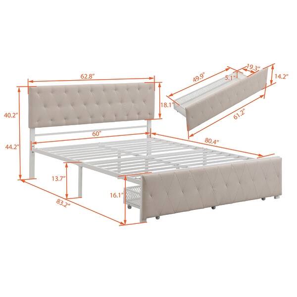 dimension image slide 3 of 4, Storage Bed Metal Platform Bed with a Big Drawer.