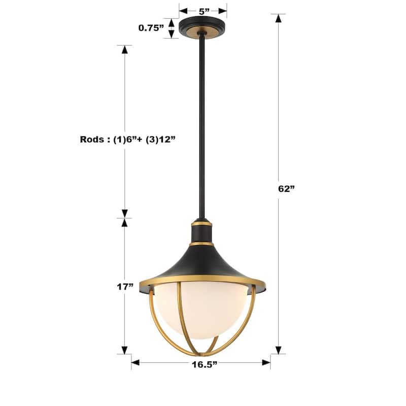 Atlas 3 Light Matte Black and Textured Gold Outdoor Pendant - 16.5"W x 17"H x 16.5"D