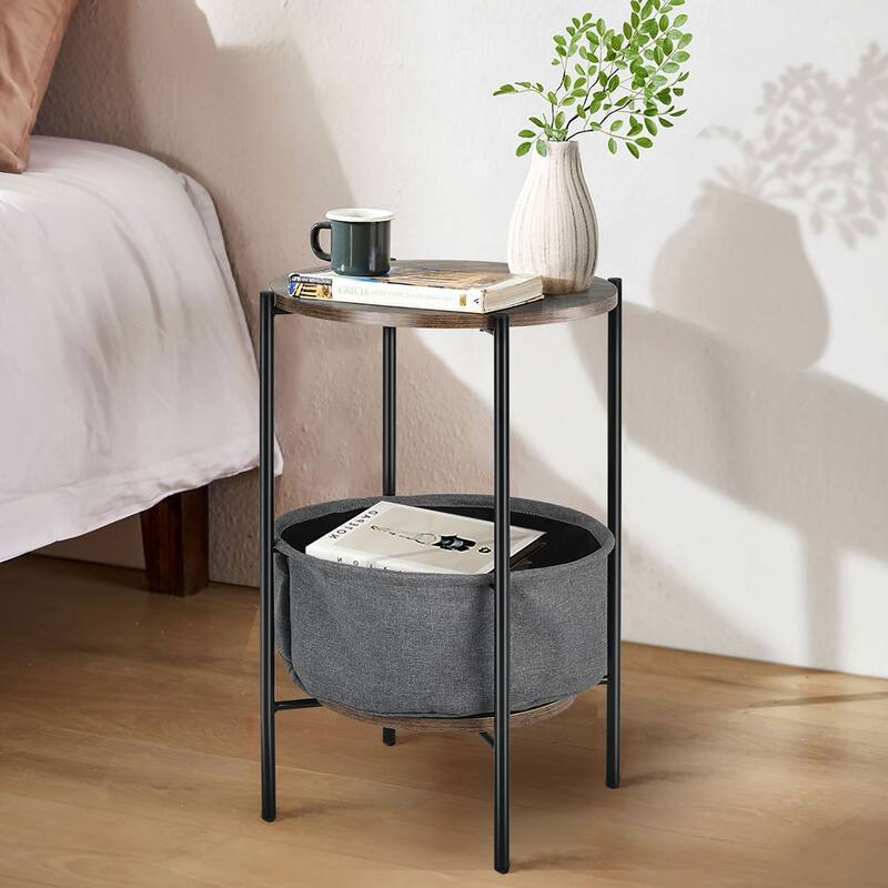 Costway Industrial Round End Side Table Sofa Coffee Table w/ Storage - As Picture Show - See Details