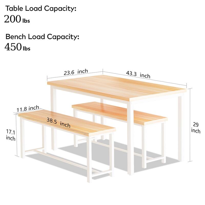Mieres Vintage Industrial Style 3 Piece Dining Table with 2 Benches Set, Space Saving Kitchen Dining Room Bar Table Set