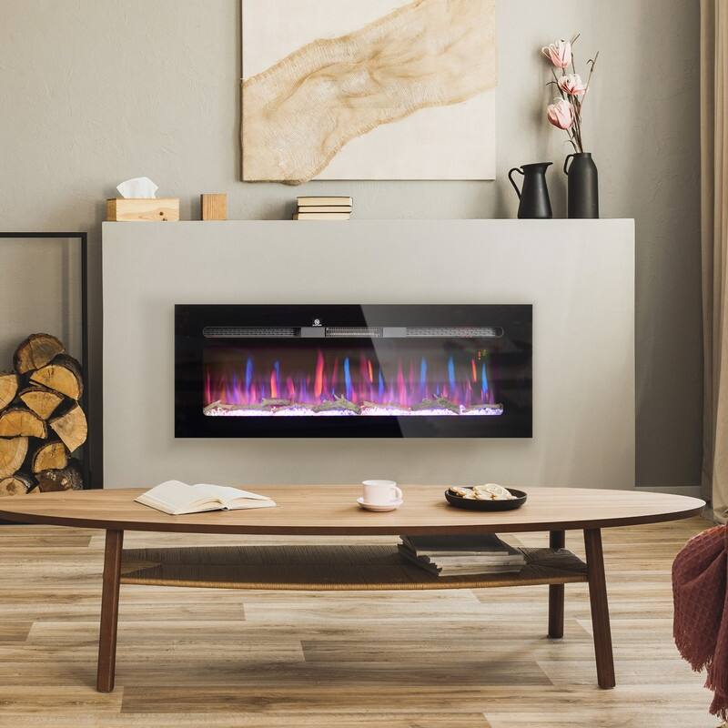 50" Electric Fireplace Heater with Remote, Adjustable Flame & Timer