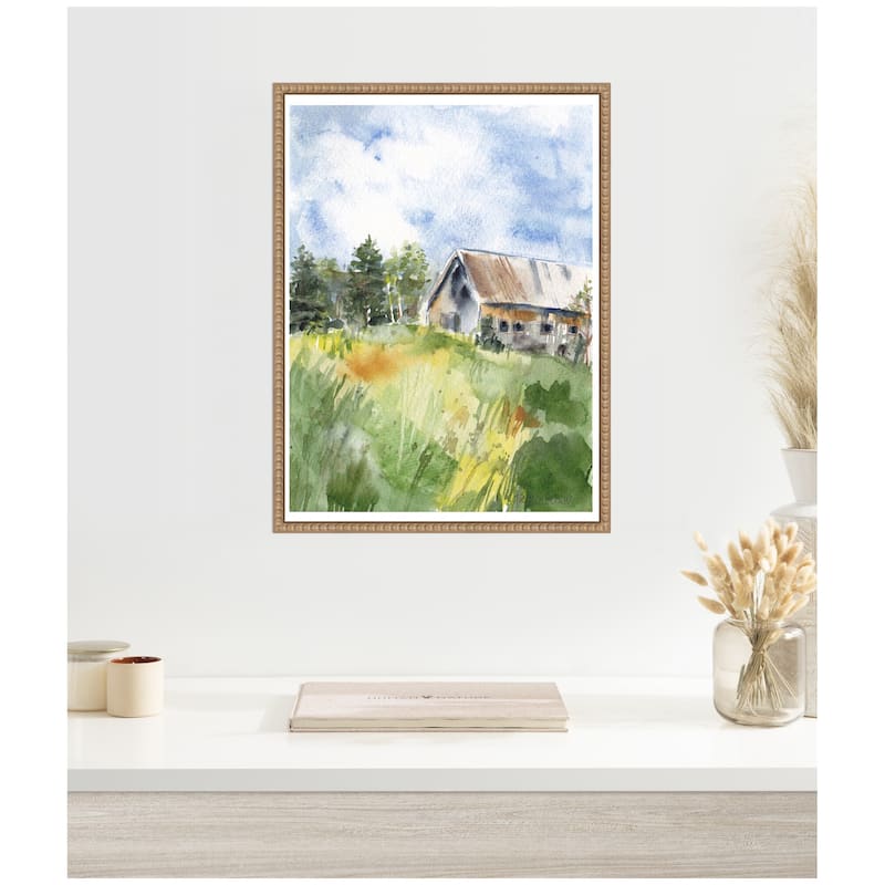 Kate and Laurel Sylvie Vermont Barn in Summer Framed Canvas by Patricia Shaw
