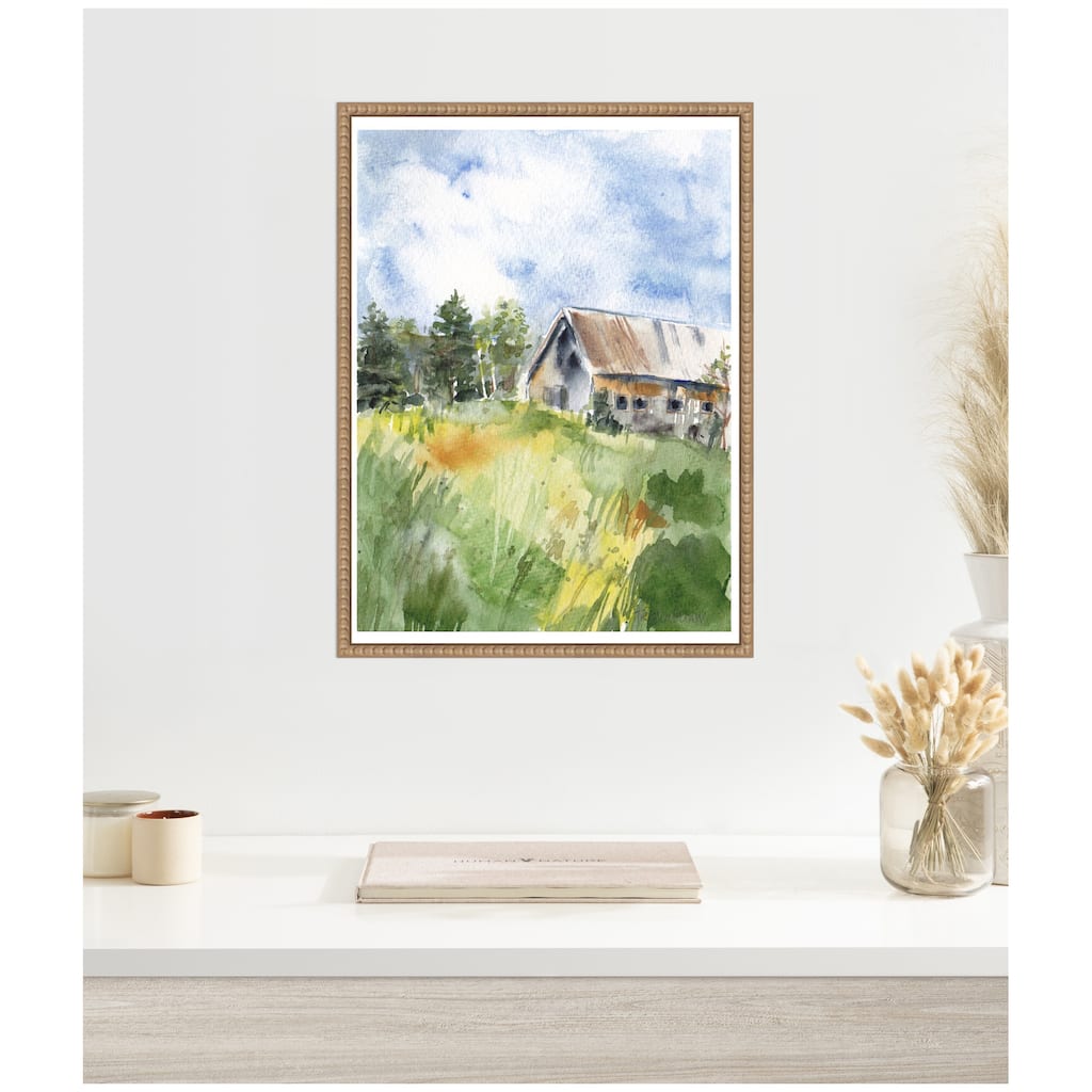 Kate and Laurel Sylvie Vermont Barn in Summer Framed Canvas by Patricia Shaw