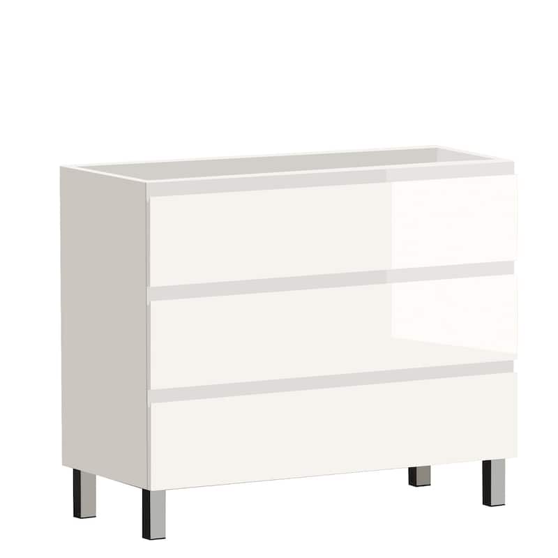 HomeRoots 40" White Wood Freestanding Bathroom Vanity With White Sink And Three Drawers - 40.00 in. x 39.06 in. x 18.10 in.