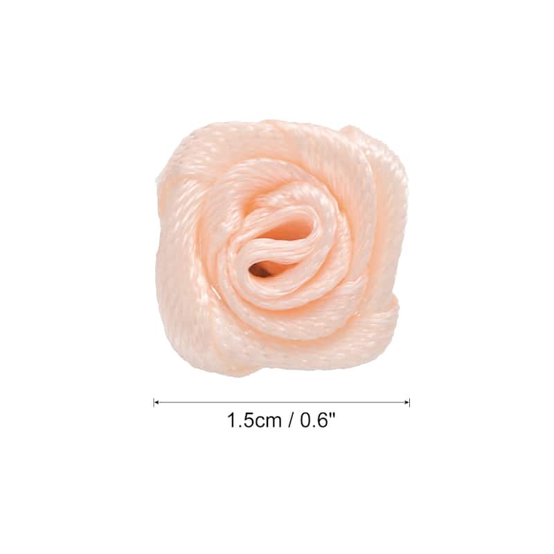 100pcs 1.5cm Mini Ribbon Roses for Crafts Artificial Fabric Flowers - Champagne