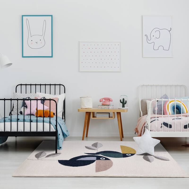 Kids Collection - Cream Double Bird Design Rug