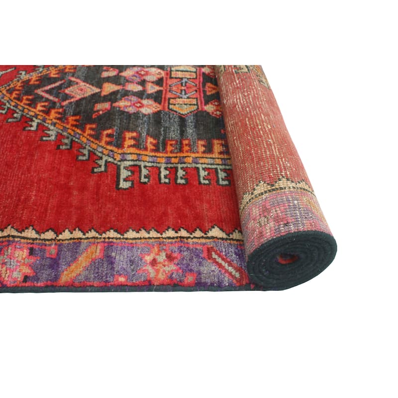 Fine Vintage Distressed Jemimah Red/Navy Runner - 3'2" x 10'4"