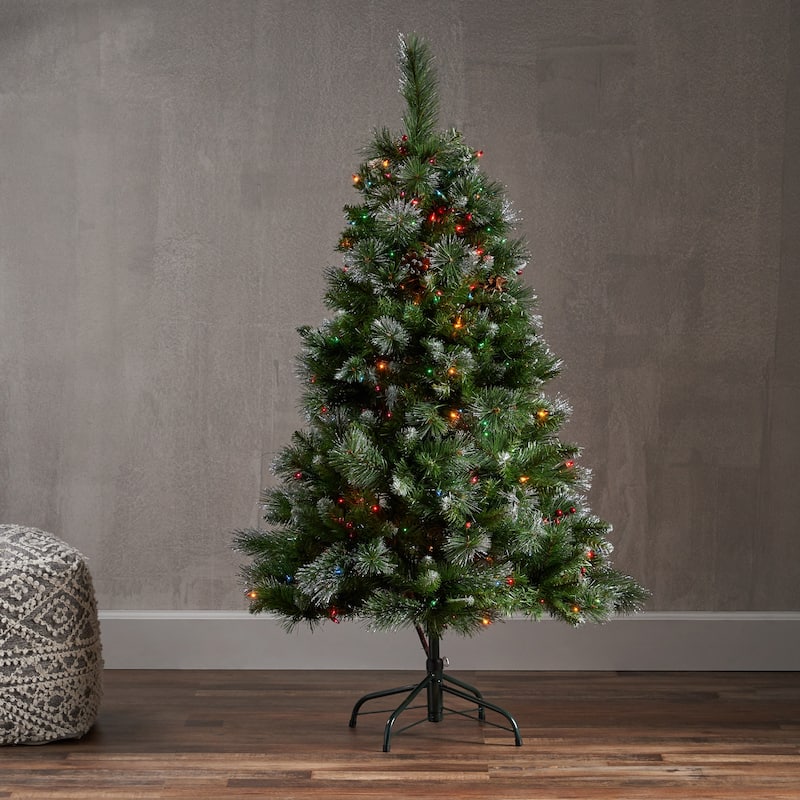 4.5-ft Spruce Pre-Lit or Unlit Artificial Christmas Tree with Glitter Branches Red Berries Pinecones by Christopher Knight Home