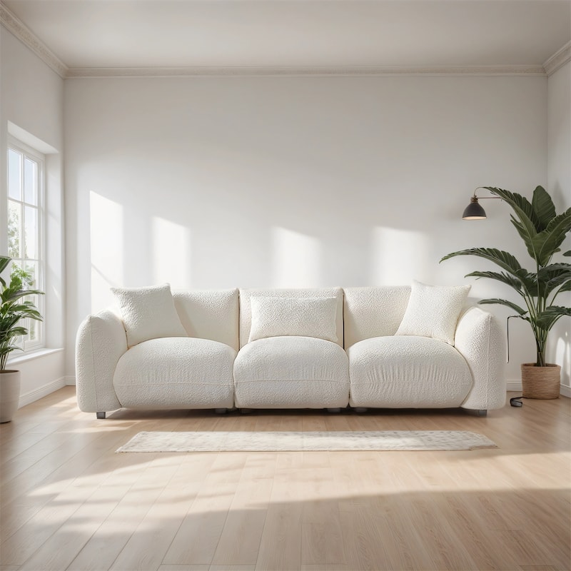 Modern Couch 3-Seater Sofa Upholstered for Living Room, Bedroom, Beige - Beige