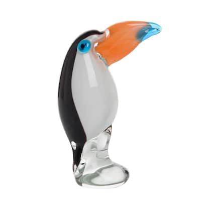 6.3" Glass Toucan Decorative Tabletop Art Figurine Coastal Tropical Décor