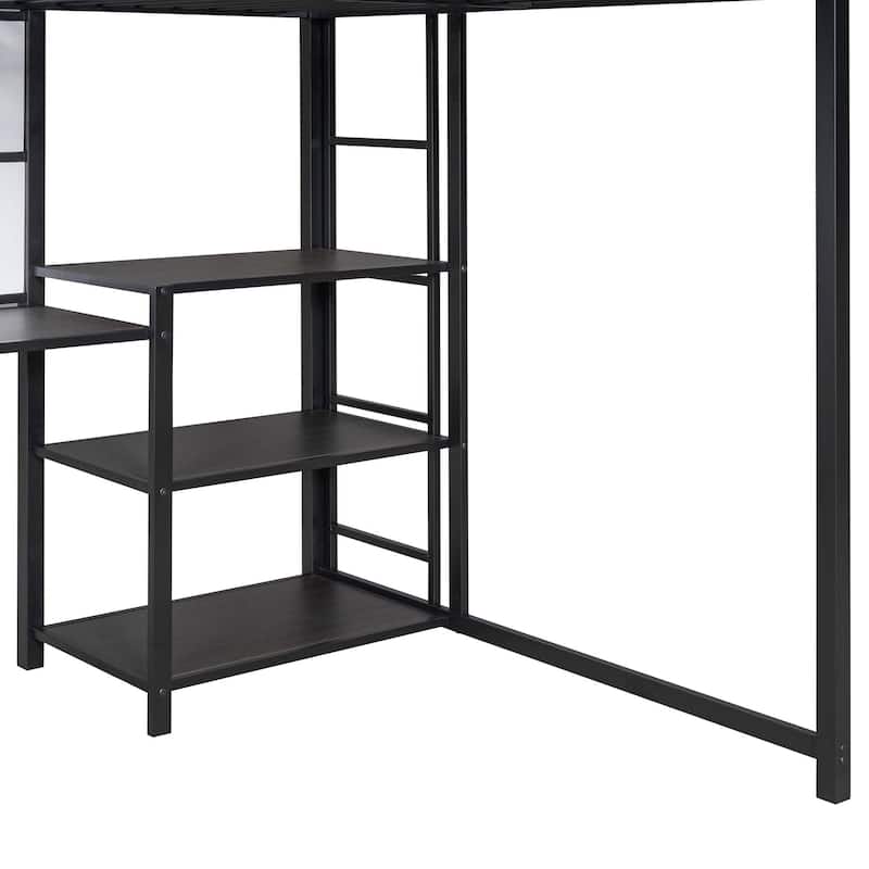 Metal Loft Bed with Shelves, Desk, Whiteboard & Ladder