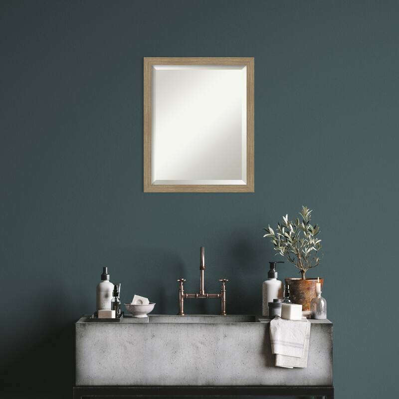 Woodgrain Stripe Beveled Wood Framed Wall Mirror