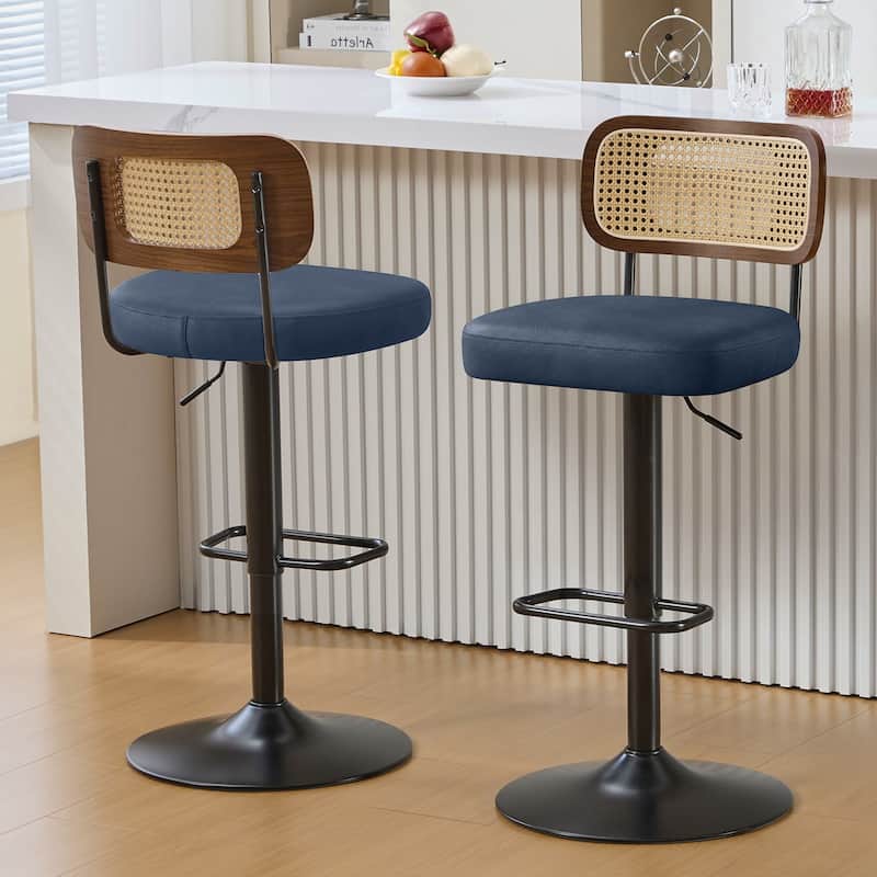 Adjustable Height Swivel Bar Stools with Back and Footrest - 17.7"W x 15.75"D x 35"-42.9"H - Set of 2 - Blue