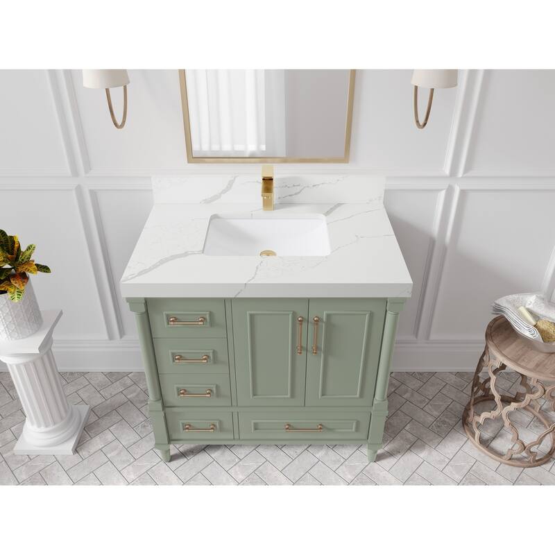 Willow Collections 36 in. W x 22 in. D Reeded Aberdeen Center Right Offset Sink Bathroom Vanity with Countertop