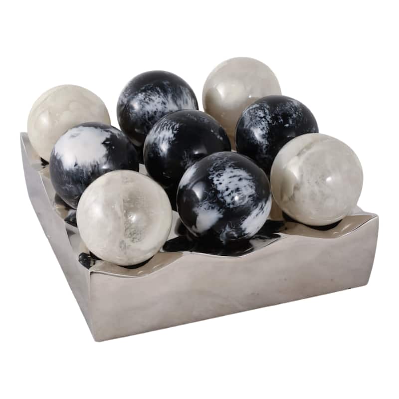 Metal and Marble Game Decor Piece Decorative Sculpture for Home Office - 10" x 10" x 3"
