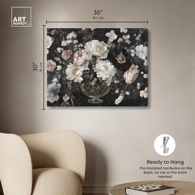 Peonies in Glass Vase Canvas by Art Remedy, Gallery Wrapped