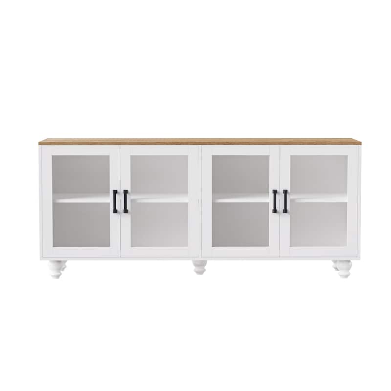 63" Farmhouse TV Stand with Tempered Glass Doors for TVs Up to 70"
