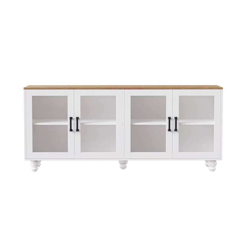 Stylish Farmhouse Buffet Cabinet with Tempered Glass Doors, Accommodates TVs Up to 70", Perfect for Any Room