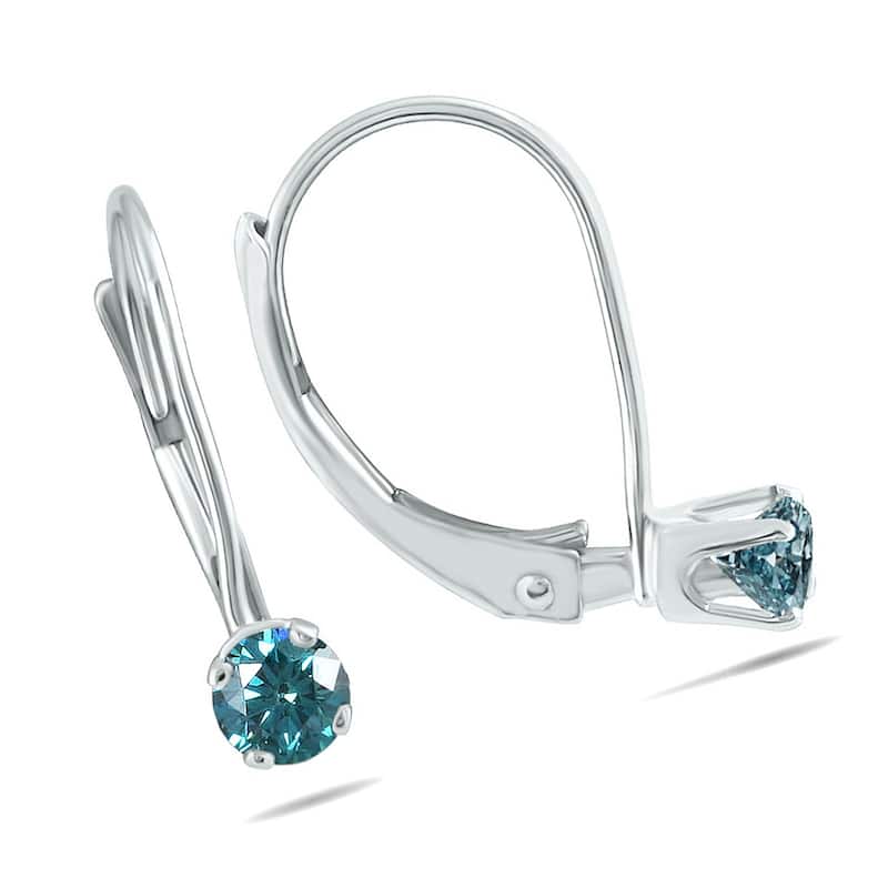 Marquee 1/4 Carat TW Blue Diamond Lever Back Earrings in 14K White Gold