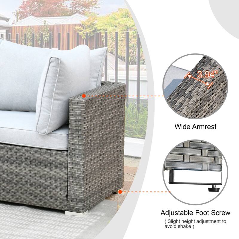 HOOOWOOO 9-piece Grey Wicker Patio Outdoor Sectional Set with Swivel Rocking Chair