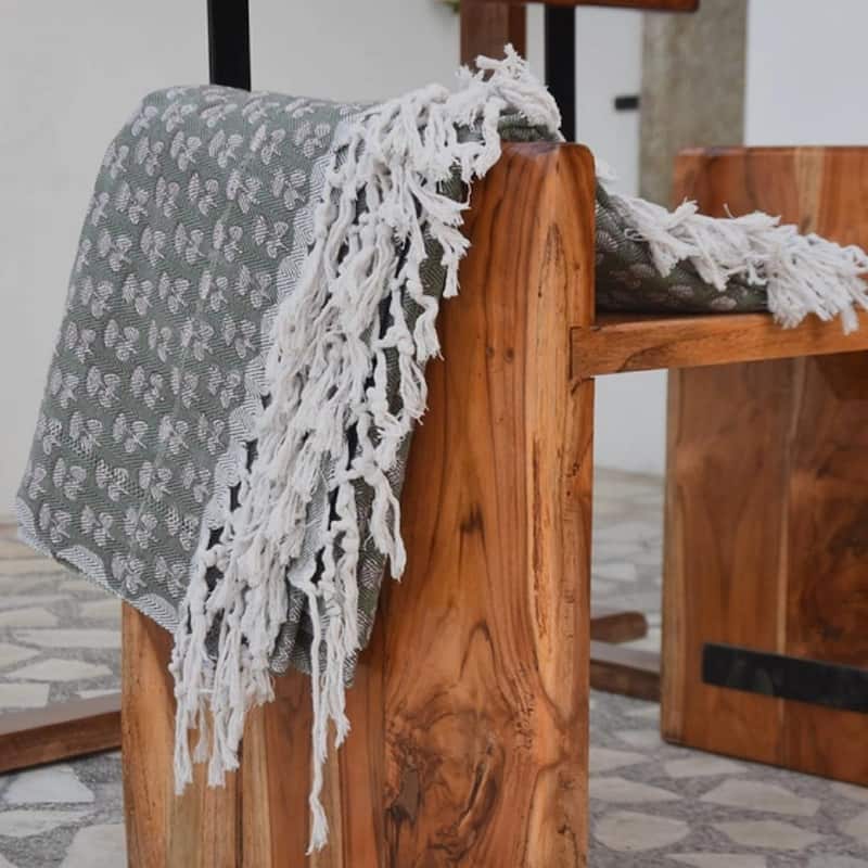 Fabdivine Damaru Handcrafted Cotton Blanket - Hand Block Printed Sofa & Bed Throw, Home Textile with Hand-Tied Tassels, 90"x54"