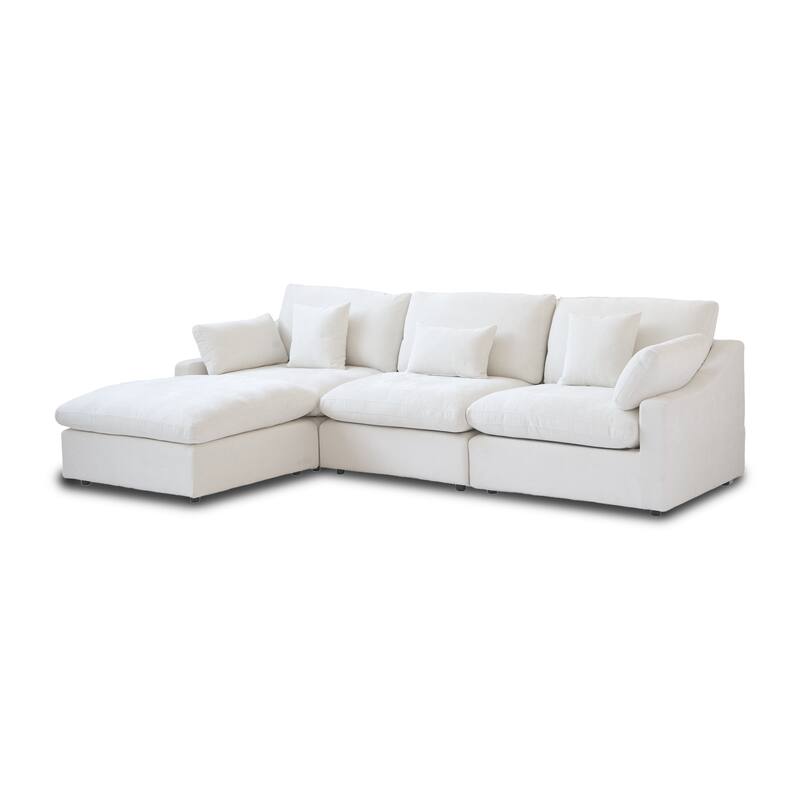 Minimalist Linen Sectional Sofa Cloud Couch, L-Shape Deep Seat Couch with Cushions