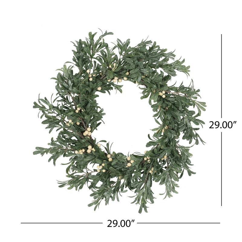 Wallsten 29" Snowberry Artificial Wreath by Christopher Knight Home - Green + White