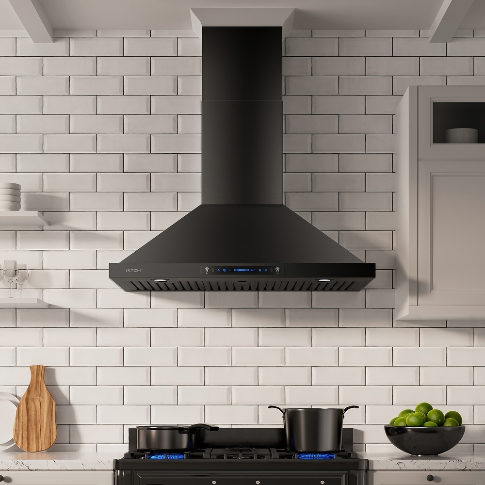 Tieasy Black Range Hood 30 inches,Vent Hoods in Black Painted Stainless Steel,Wall Mount Range Hood,Kitchen Hood Vent with Ducted/Ductless Convertible