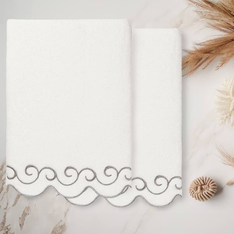 Authentic Hotel and Spa 100% Turkish Cotton SIMPLICITY Scallop Embellished Towel Collection