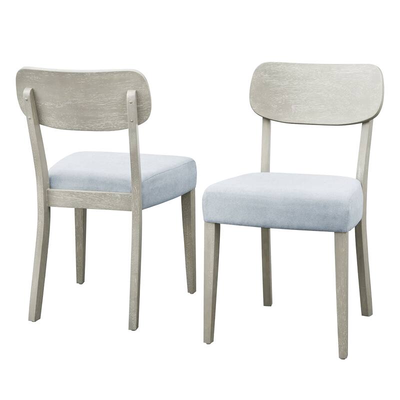 Set of 2 Upholstered Dining Chairs with Wooden Open Back in Natural Wood Grain - Natural Wood Grain/Grey - Set of 2