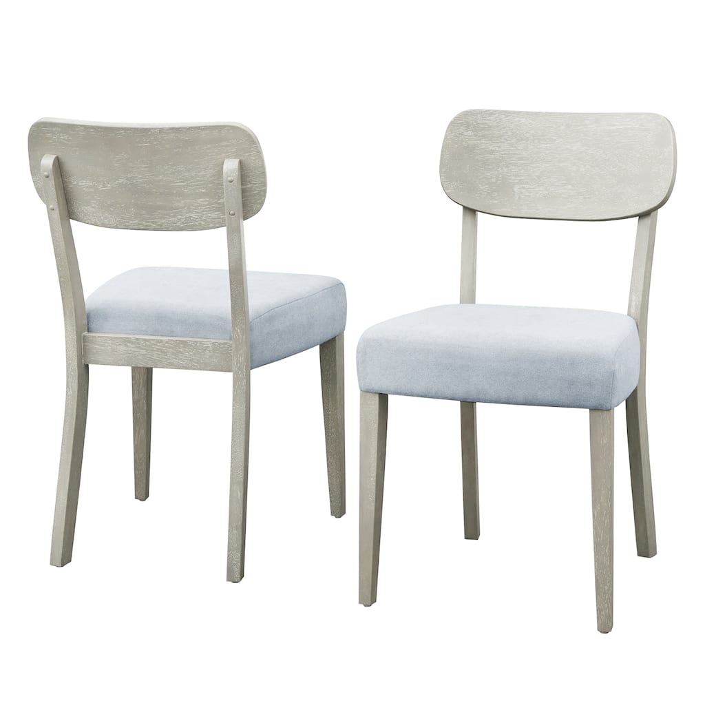 Set of 2 Upholstered Dining Chairs with Wooden Open Back in Natural Wood Grain