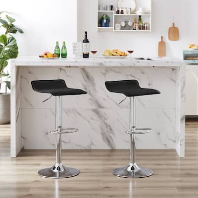 Adjustable Armless Swivel PU Leather Bar Stools Chrome Air Lift Counter Height Stools Set of 4