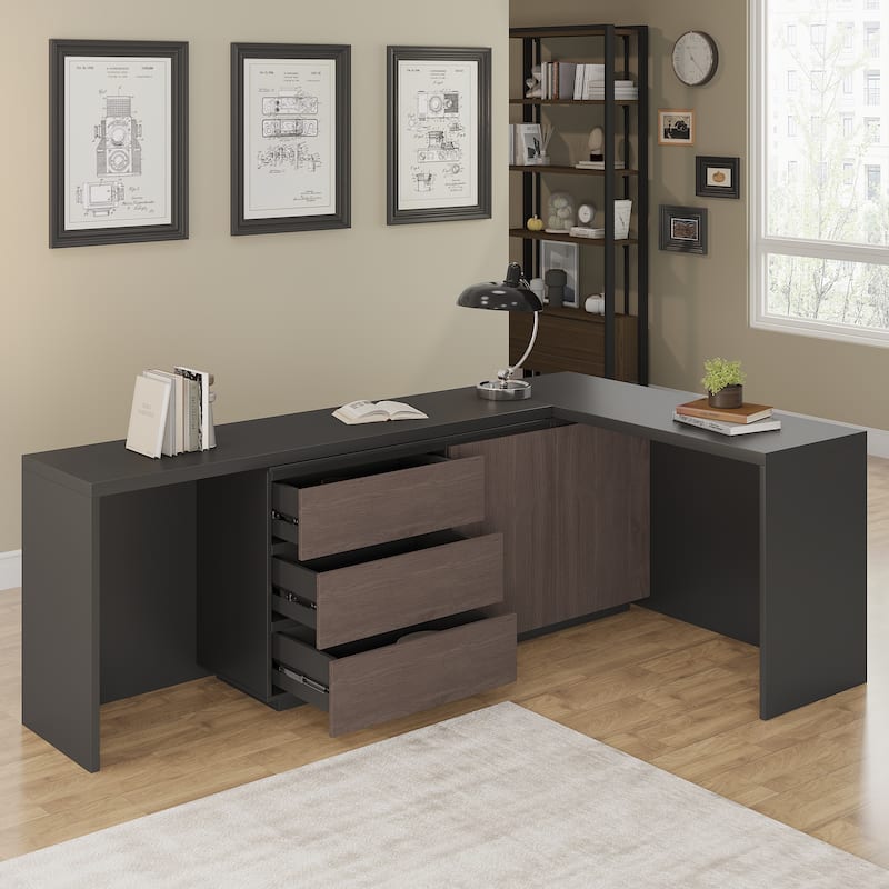 Super Large Modern Home Office Expandable Desk with Drawer Dresser for Storage