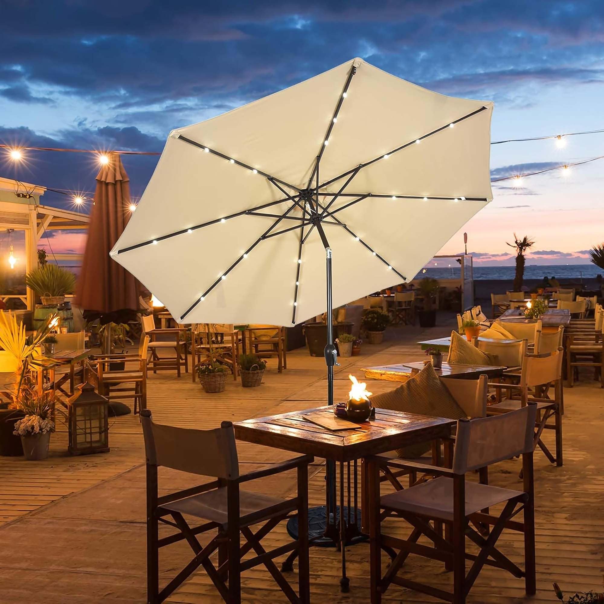 aleko umb10l24bg solar powered led lighted patio table umbrella 10FT 24 Umbrella, Market Umbrella, Orange in LED lights 10FT Solar Powered 24 LED