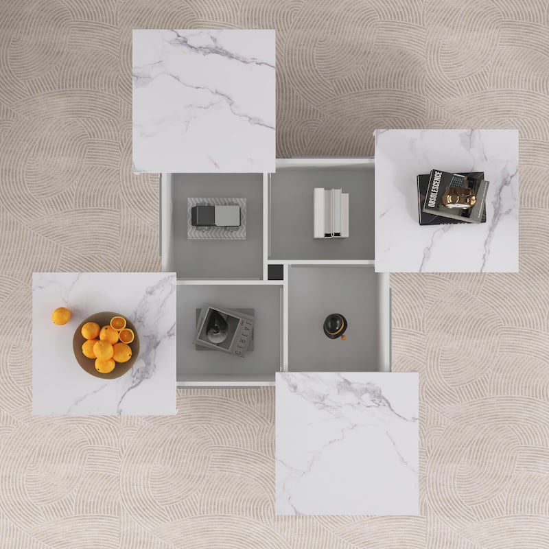 39.4'' Square Marble Veneer Coffee Table with Sliding Top Storage