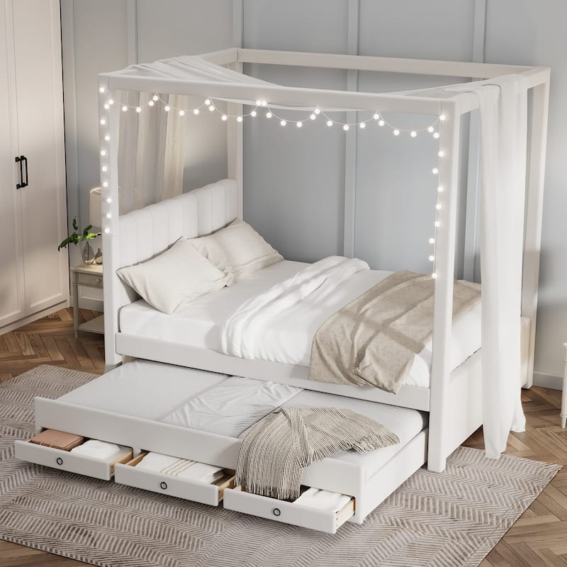 Canopy Bed with Trundle and 3 Storage Drawers